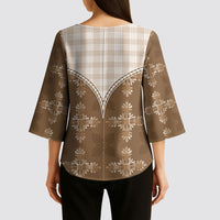 Beige Hawaii Paniolo Quilt Motif Kimono Sleeve Blouse