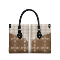 Beige Hawaii Paniolo Quilt Motif Leather Bag