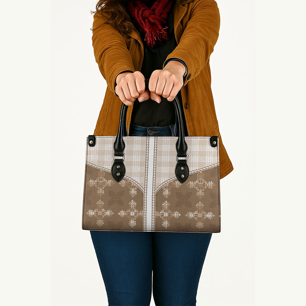 Beige Hawaii Paniolo Quilt Motif Leather Bag