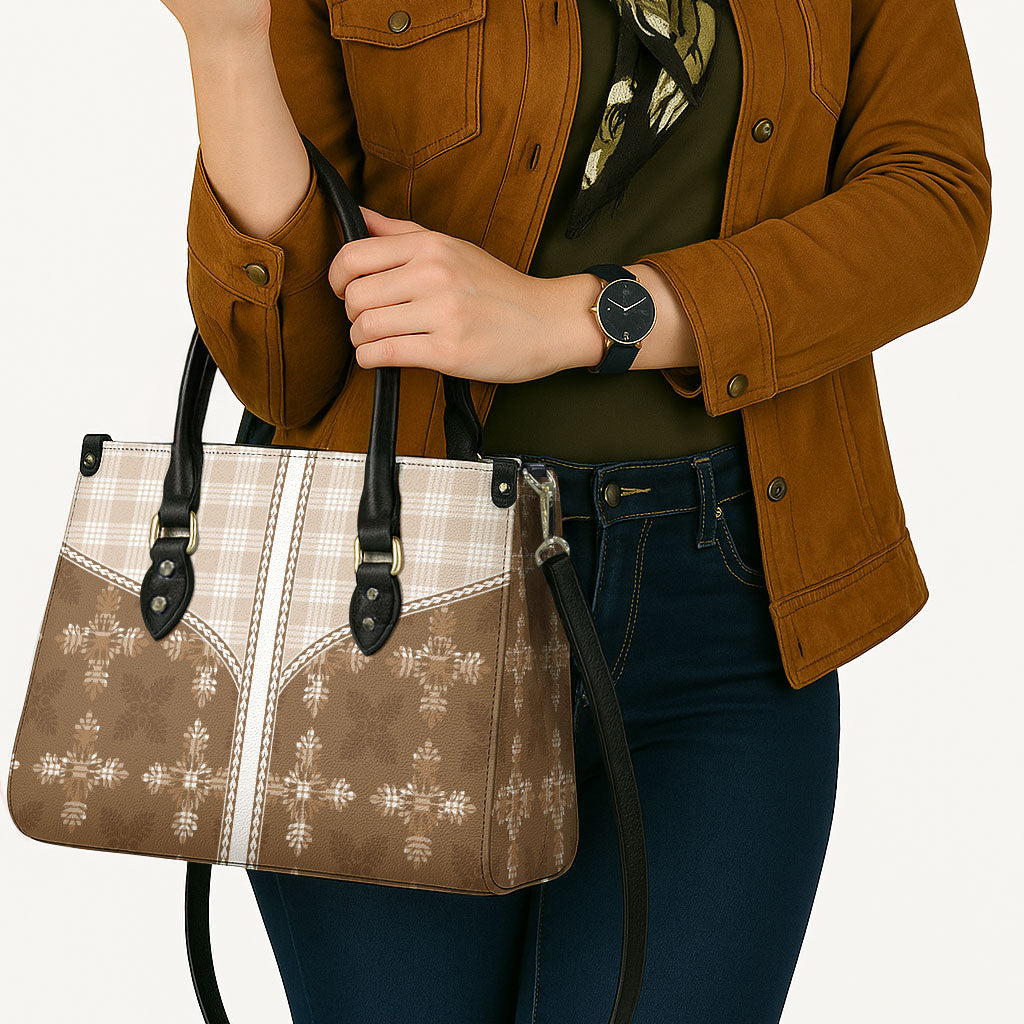 Beige Hawaii Paniolo Quilt Motif Leather Bag