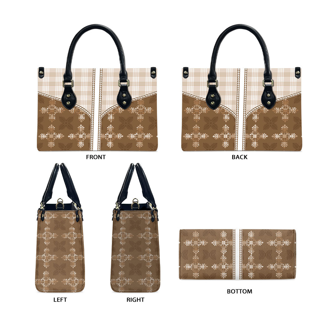 Beige Hawaii Paniolo Quilt Motif Leather Bag