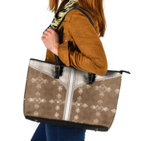 Beige Hawaii Paniolo Quilt Motif Leather Tote Bag