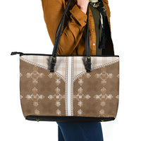 Beige Hawaii Paniolo Quilt Motif Leather Tote Bag