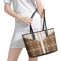 Beige Hawaii Paniolo Quilt Motif Leather Tote Bag