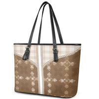Beige Hawaii Paniolo Quilt Motif Leather Tote Bag