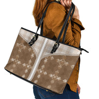 Beige Hawaii Paniolo Quilt Motif Leather Tote Bag