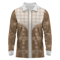 Beige Hawaii Paniolo Quilt Motif Long Sleeve Polo Shirt