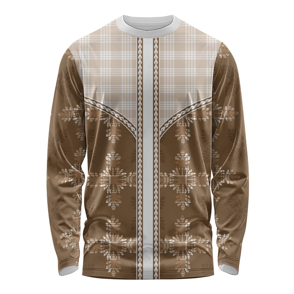 Beige Hawaii Paniolo Quilt Motif Long Sleeve Shirt