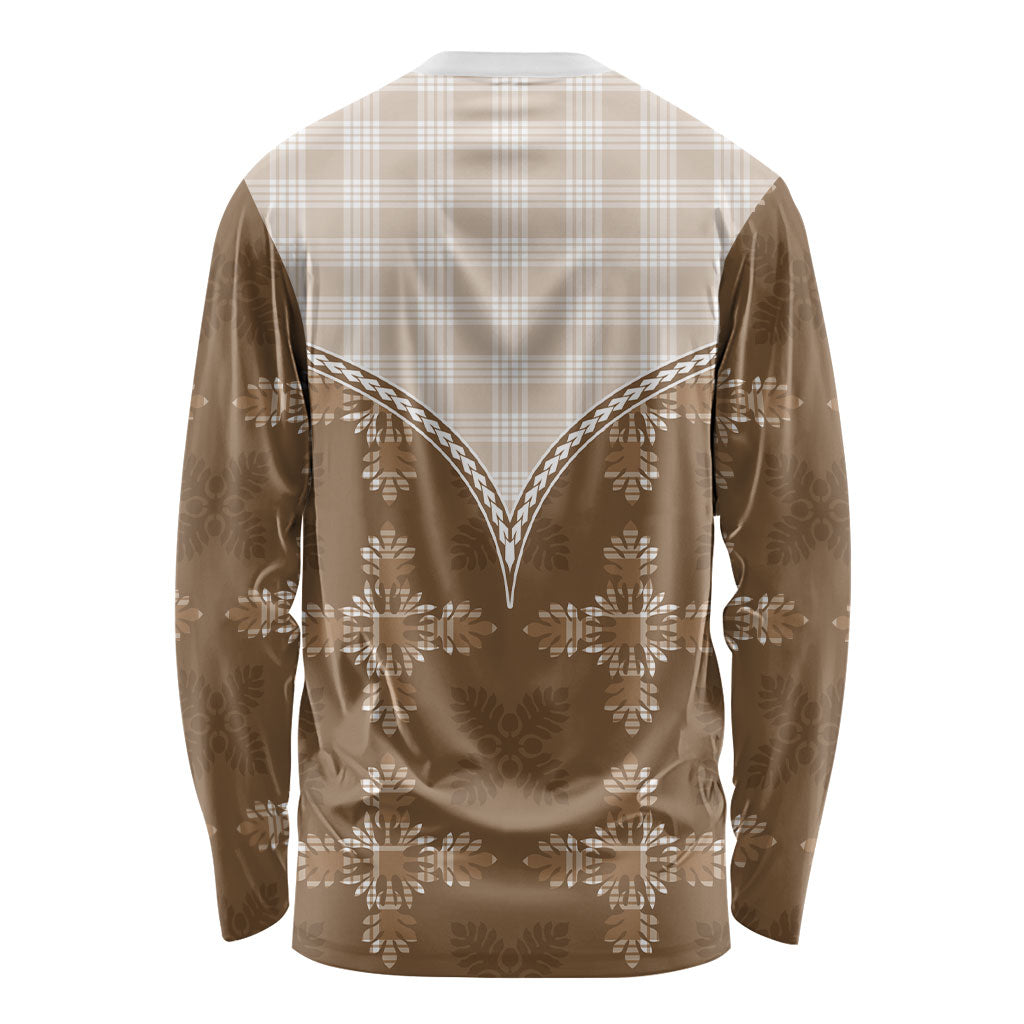 Beige Hawaii Paniolo Quilt Motif Long Sleeve Shirt