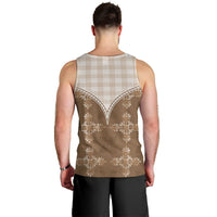 Beige Hawaii Paniolo Quilt Motif Men Tank Top