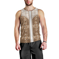 Beige Hawaii Paniolo Quilt Motif Men Tank Top