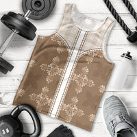 Beige Hawaii Paniolo Quilt Motif Men Tank Top