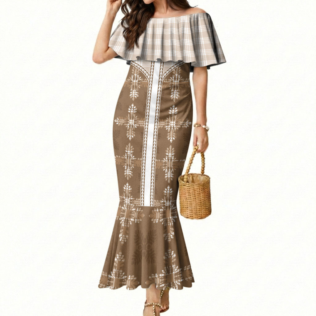 Beige Hawaii Paniolo Quilt Motif Mermaid Dress