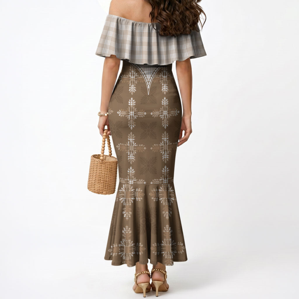 Beige Hawaii Paniolo Quilt Motif Mermaid Dress