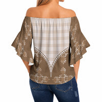 Beige Hawaii Paniolo Quilt Motif Off Shoulder Wrap Waist Top