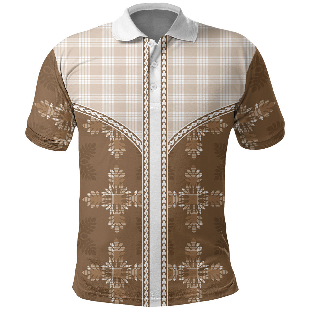 Beige Hawaii Paniolo Quilt Motif Polo Shirt