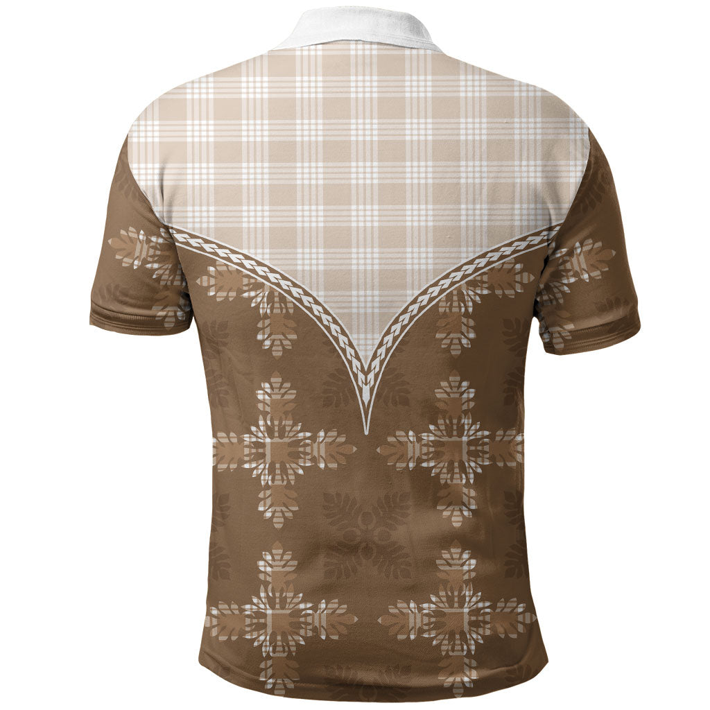 Beige Hawaii Paniolo Quilt Motif Polo Shirt