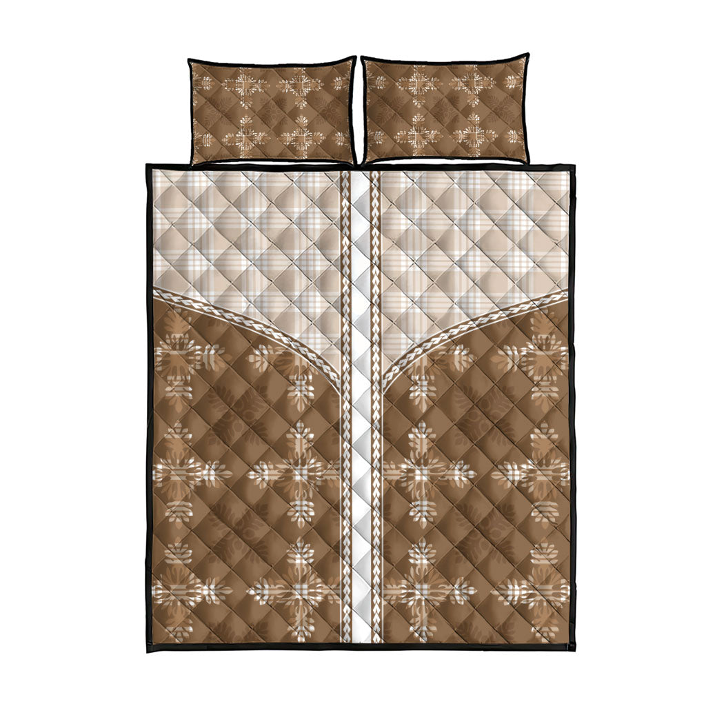 Beige Hawaii Paniolo Quilt Motif Quilt Bed Set
