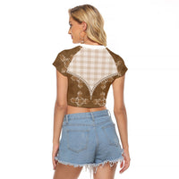 Beige Hawaii Paniolo Quilt Motif Raglan Cropped T Shirt