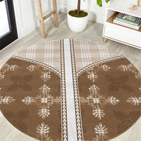 Beige Hawaii Paniolo Quilt Motif Round Carpet