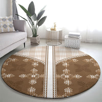 Beige Hawaii Paniolo Quilt Motif Round Carpet