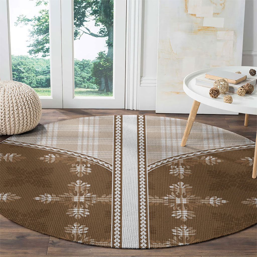 Beige Hawaii Paniolo Quilt Motif Round Carpet