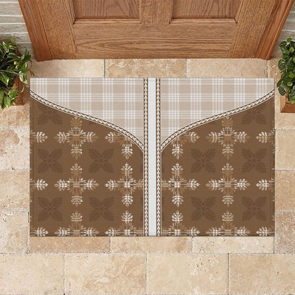 Beige Hawaii Paniolo Quilt Motif Rubber Doormat