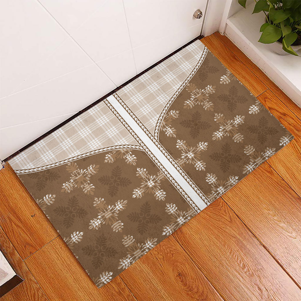 Beige Hawaii Paniolo Quilt Motif Rubber Doormat