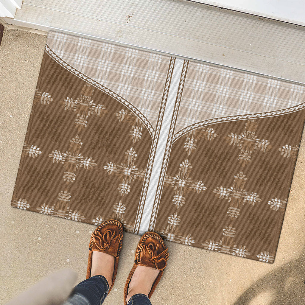 Beige Hawaii Paniolo Quilt Motif Rubber Doormat