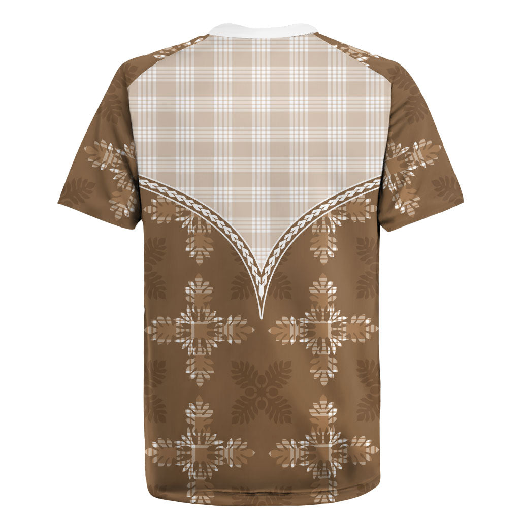 Beige Hawaii Paniolo Quilt Motif Rugby Jersey