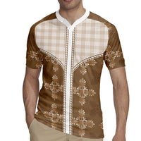 Beige Hawaii Paniolo Quilt Motif Rugby Jersey