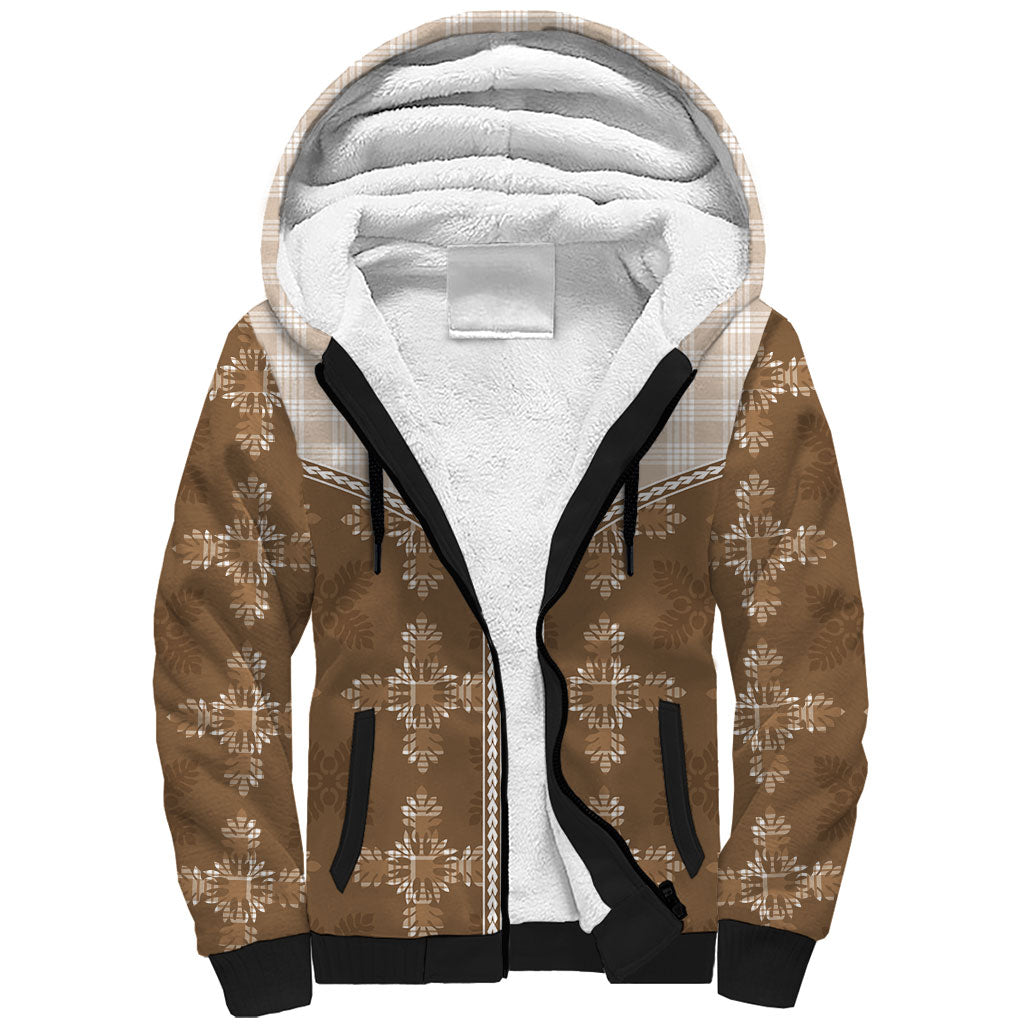 Beige Hawaii Paniolo Quilt Motif Sherpa Hoodie