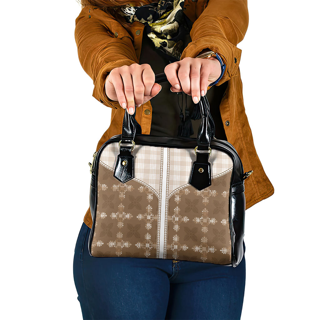 Beige Hawaii Paniolo Quilt Motif Shoulder Handbag