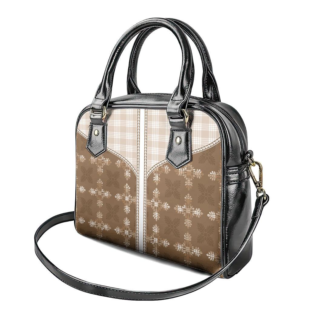 Beige Hawaii Paniolo Quilt Motif Shoulder Handbag