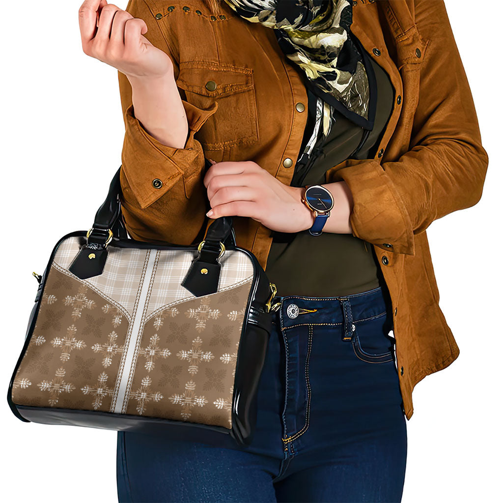 Beige Hawaii Paniolo Quilt Motif Shoulder Handbag