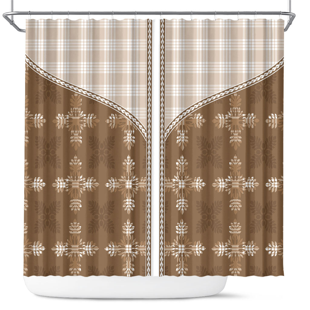 Beige Hawaii Paniolo Quilt Motif Shower Curtain