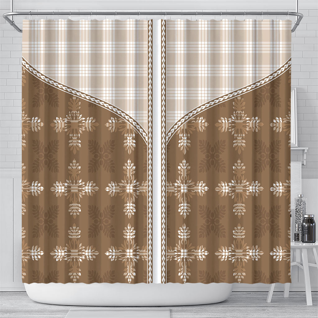 Beige Hawaii Paniolo Quilt Motif Shower Curtain