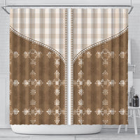 Beige Hawaii Paniolo Quilt Motif Shower Curtain