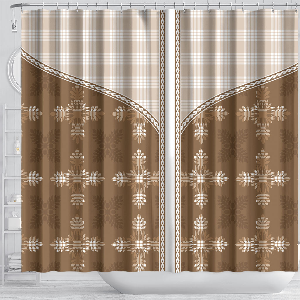 Beige Hawaii Paniolo Quilt Motif Shower Curtain