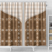 Beige Hawaii Paniolo Quilt Motif Shower Curtain