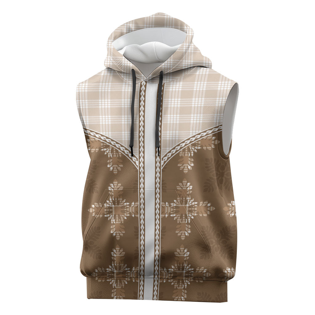 Beige Hawaii Paniolo Quilt Motif Sleeveless Hoodie