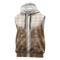 Beige Hawaii Paniolo Quilt Motif Sleeveless Hoodie