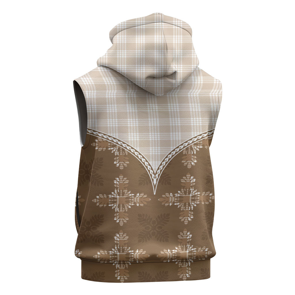 Beige Hawaii Paniolo Quilt Motif Sleeveless Hoodie