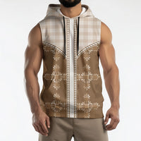 Beige Hawaii Paniolo Quilt Motif Sleeveless Hoodie