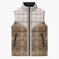Beige Hawaii Paniolo Quilt Motif Sleeveless Puffer Jacket