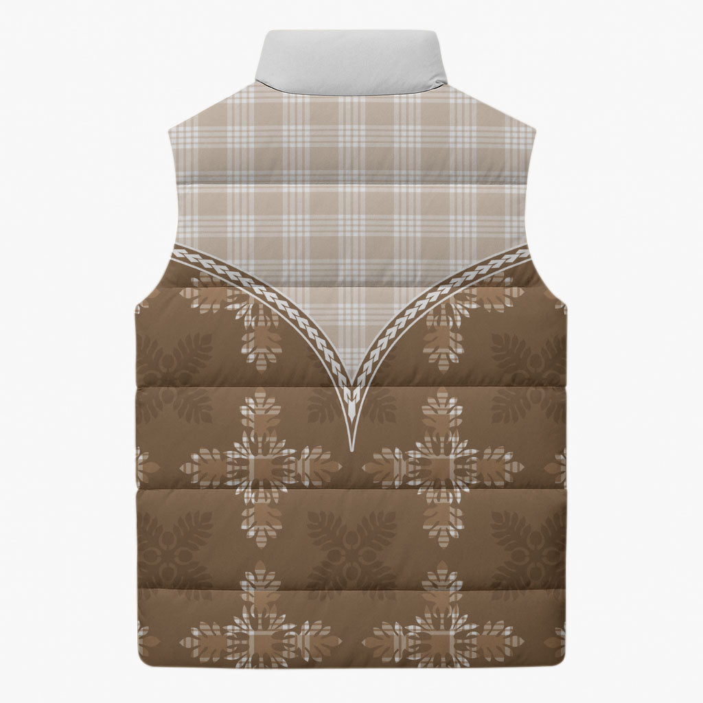 Beige Hawaii Paniolo Quilt Motif Sleeveless Puffer Jacket