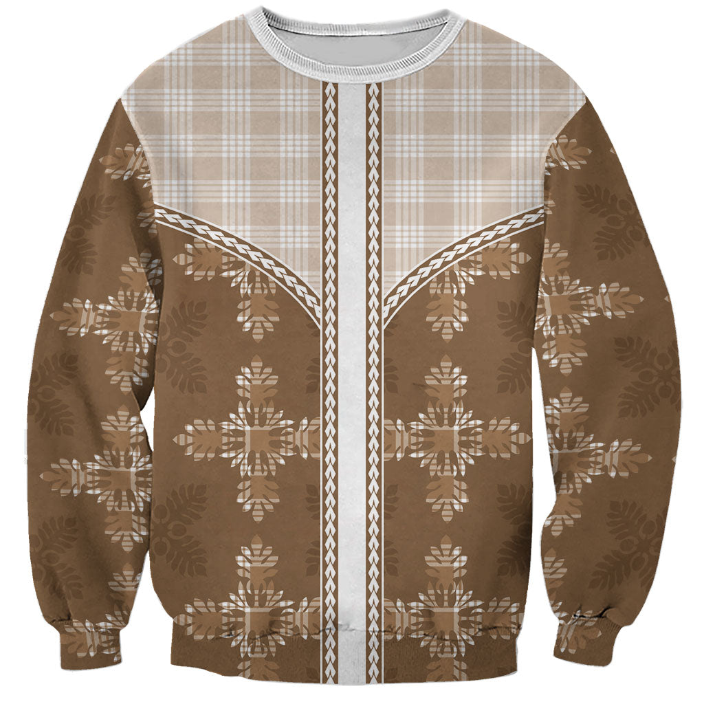 Beige Hawaii Paniolo Quilt Motif Sweatshirt