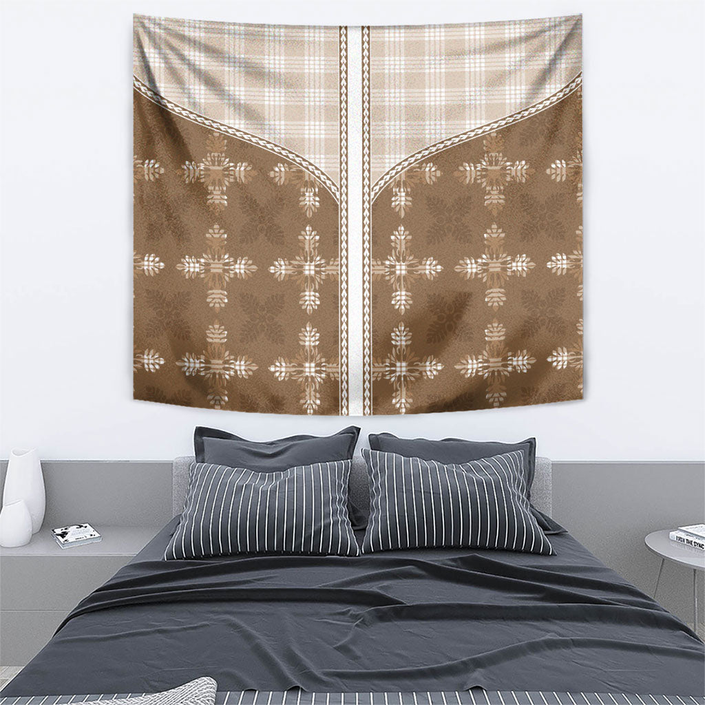 Beige Hawaii Paniolo Quilt Motif Tapestry