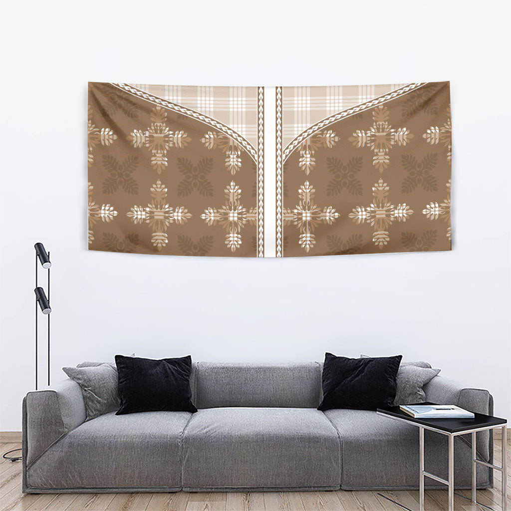 Beige Hawaii Paniolo Quilt Motif Tapestry