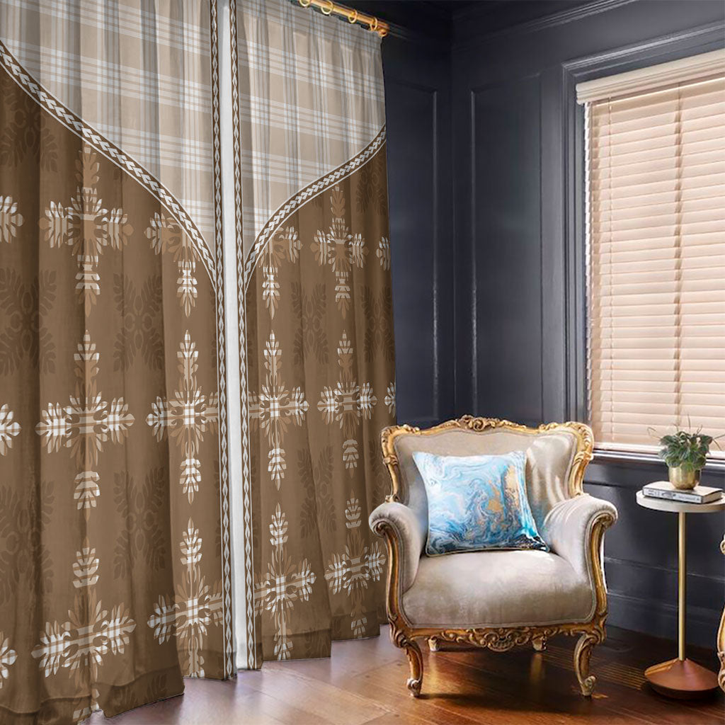 Beige Hawaii Paniolo Quilt Motif Window Curtain